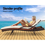 Gardeon Sun Lounge Wicker Lounger Outdoor Furniture Beach Chair Patio Adjustable Cushion Brown FF-LOUNGE-ARM-BR