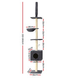 i.Pet Cat Tree 260cm Tower Scratching Post Scratcher Floor to Ceiling Cats Bed Dark Grey PET-CAT-POLE-DKGR