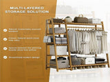 Portable Clothes Rack Coat Garment Stand Bamboo Rail Hanger Airer Closet V63-835951