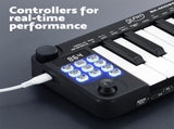 Alpha 25-Key MIDI Keyboard Controller Portable USB Laptop Black EK-MID25-BK
