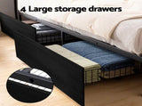 Artiss Metal Bed Frame Queen Size Storage Headboard Charge Station LED 4 Drawers MBED-C-SKY-Q-ALBK-ABC