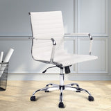 Artiss Office Chair Conference Chairs PU Leather Mid Back White OCHAIR-H-8147-WH