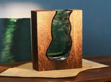 Vase with inlaid wood and glass - Rustic style wood and glass vase - Solid wood and glass vase V1259-DP01-BO-465