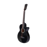 Alpha 38 Inch Acoustic Guitar Wooden Body Steel String Full Size w/ Stand Black GUITAR-D-38-BK-CAPO
