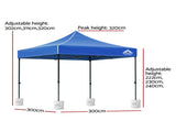 Instahut Gazebo Pop Up 3x3m w/Base Podx4 Marquee Folding Outdoor Wedding Camping Tent Shade Canopy GAZEBO-T-3X3-F-BU-BASE