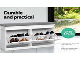 Artiss Shoe Rack Cabinet Bench 8 Pairs White FURNI-P-SHOE-BEN2D-WH