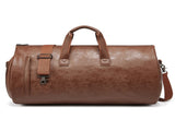 Brown PU Leather Travel Duffel Bag - Large Capacity Waterproof Suit Bag with Shoe Compartment V888-ELOSUNG11567