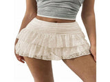 Women'S Y2K Lace Mini Skirt with Shorts A Line Hight Waisted Ruffle Skirt Skort Brown M V1370-AZ4-10454