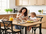 Artiss Dining Table and Chairs Set 5PCS Industrial 4 Black Rattan Chairs for Kitchen, Dining Room, DSET-TAB01-RA-BKX4