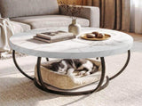 Artiss Coffee Table 2-Tier Marble Finish Round White&Black FUR-Z-COF-07-WHBK