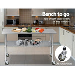 Cefito 1524x610mm Stainless Steel Kitchen Bench with Wheels 430 SSKB-430S-WHEEL-60