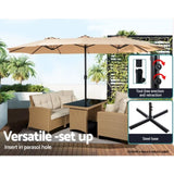 Instahut 4.57m Outdoor Umbrella Beach Pole Garden Tilt Beige UMB-POLE-4-TR-BG