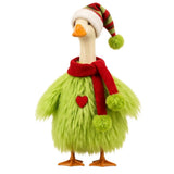 Christmas Porch Goose Outfit, Elf Hat and Scarf Set for Lawn Goose Statue, Red Green Striped Plush V1366-AZ2-W-24772