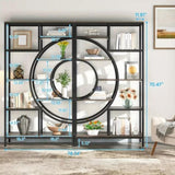 NNETMLT 8-Tier 71-Inch Industrial Geometric Bookcase with Metal Frame V728-QH169584