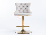 4x Height Adjustable Swivel Bar Stool Velvet Studs Barstool with Footrest and Golden Base- Beige V226-SW1912BG-2