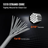Stainless Steel Cable Railing 3/16" x 1000ft, Wire Rope 316 Marine Grade, Braided Aircraft Cable V952-GSS1X19-4.8MM305MV0