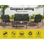 Gardeon Outdoor Sofa Set Lounge Setting Textilene Table and Chairs Garden Patio Furniture ODF-4PC-SOFA-TXL-J-BK