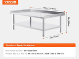 Stainless Steel Work Table, 762 x 1219 x 660 mm Commercial Food Prep Worktable, 3-Sided Backsplash V952-CFBXGGZTSBT3X3G63V0