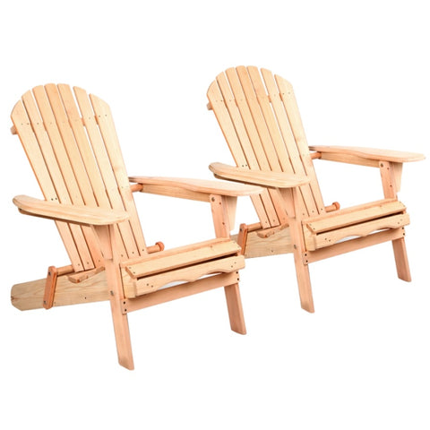 Gardeon Adirondack Outdoor Chairs Wooden Beach Chair Patio Furniture Garden Natural Set of 2 FF-BEACH-CHAIR-NTLX2