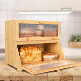 CARLA HOME Double Layer Bamboo Bread Box for Kitchen Counter with Large Capacity and Clear Window LSB-36087