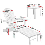 Gardeon 3PC Adirondack Outdoor Table and Chairs Wooden Sun Lounge Beach Patio White FF-BEACH-CHOT-3WH