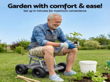Gardeon Garden Cart Seat with Wheels, Rolling Work Stool with Tool Storage Tray, 440lbs GCT-SEAT-200KG-GY