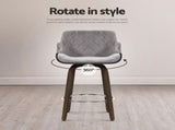Artiss Bar Stools Set of 3 Kitchen Wooden Bar Stool Dining Chair Swivel Velvet BA-TW-8908-GYX3