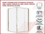 Semi Frameless Shower Screen x 195cm Side AS/NZS Glass V63-828681