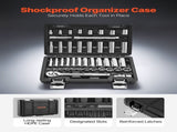 Socket Set, 44 Pieces, 9.5 mm Drive Socket and Ratchet Set, SAE and Metric, Deep and Shallow, V952-TTJLBSZJTTJLGYKSQ001V0