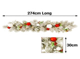 Christabelle 2.74m Snowy Elegance Christmas Garland Pre Lit Warm White LED Red Baubles Berries 112_SENSE274