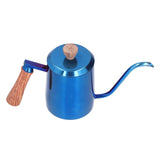 600ml Stainless Steel Manual Coffee Pot Long Narrow Spout Pour Over Kettle with Wooden HandleBlue V1294-YM0710-3118210281012