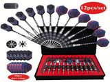 12-Piece Steel Tip Dart Set with Sharpener, Aluminum Shafts, PET Glitter Flights, Stainless Iron V1232-FBTZ-001