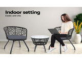 Gardeon 3PC Bistro Set Outdoor Furniture Rattan Table Chairs Patio Garden Cushion Black ODF-BISTRO-ROUND-BK