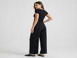 Size M Womens Two Piece Lounge Set - Short Sleeve Crop Top and High Waisted Wide Leg Pants - Casual V888-ELOSUNG57323-2
