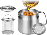 119oz 304 Stainless Steel Deep Fryer Pot with Basket & Strainer, Large Capacity Bacon Grease V1258-DP02-WO-646
