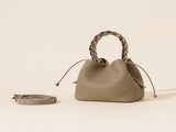 Genuine Leather Mini Bucket Bag with Braided Handle - Chic Drawstring Crossbody Purse V888-ELOSUNG35984