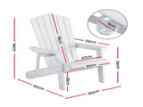 Gardeon Outdoor Chairs HDPE Adirondack Beach Chair Sun Lounge Patio Furniture Garden white FF-BEACH-HE-WH