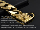 Premium Stainless Steel Cuban Link Dog Collar with Dog Head Buckle Stylish, Durable, and V1341-ZY-QLP4GMEQ-SILVER-32MM65CM26IN