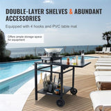 Outdoor Grill Dining Cart with Double-Shelf, 55*55cm BBQ Movable Food Prep Table, Multifunctional V952-JSHWBCTC5565WNHR1V0