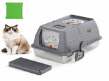 Dark Grey Large Stainless Steel Cat Litter Box, Foldable Covered Cat Litter Tray with Round Top & V1243-MSPT144-DRAKGRAY-M-OD
