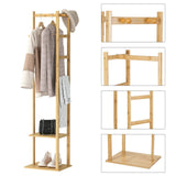 Bamboo Coat Stand Clothes Rack with Garment Shelf, Hanging Rail and Hooks V767-JJ-ZY212-G2