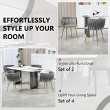 SERENIT Grey Modern Hand Weaving Dining Chairs,Velvet Upholstered Side Chairs with Gold Legs, Chic V255-GP1800-DC-GREY