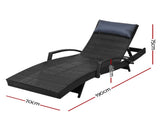 Gardeon Sun Lounge Wicker Lounger Outdoor Furniture Beach Chair Armrest Adjustable Black FF-LOUNGE-ARM-P-BK