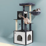 i.Pet Cat Tree Tower Scratching Post Scratcher 144cm Wood Bed Condo House Cabinet PET-CAT-WOOD144-BK