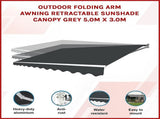 Outdoor Folding Arm Awning Retractable Sunshade Canopy Grey 5.0m x 3.0m V63-842811