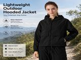 Black XL Size Women's Lightweight Hooded Windbreaker Jacket - Nylon, Waterproof, Windproof, Sun V888-ELOSUNG53795