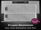 EUROCHEF 60cm Slideout Stainless Steel Rangehood, Quiet 2-Speed, 3-Layer Dishwashable Filters, V219-RGHSLDEC67SA