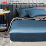 Ramesses 1500TC Elite Egyptian Cotton Sateen Fitted Sheet Combo Set Classic Blue Single V442-KIT-FITTEDSS-1500TCEGYPTIANC-CBLUE-SB