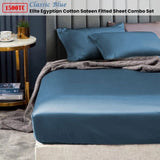 Ramesses 1500TC Elite Egyptian Cotton Sateen Fitted Sheet Combo Set Classic Blue Double V442-KIT-FITTEDSS-1500TCEGYPTIANC-CBLUE-DS