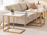 Artiss C Shaped End Table Set of 2 Coffee Table Side Table White & Gold FURNI-G-IND-COF-MB-WHX2